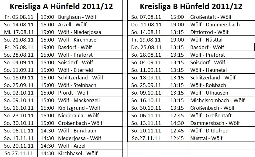 Spielplan Saison 2011/2012